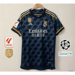 เสื้อกีฬาแขนสั้น ลายทีมฟุตบอล Real Madrid 23/24 ชุดเยือน ไซซ์ S-4XL