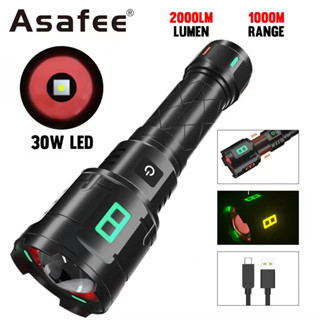 Asafee ไฟฉาย JF025 30W LED เรืองแสง TYPE C ชาร์จเร็ว อินพุต หน้าจอพลังงาน ซูมได้ด้วยมือ