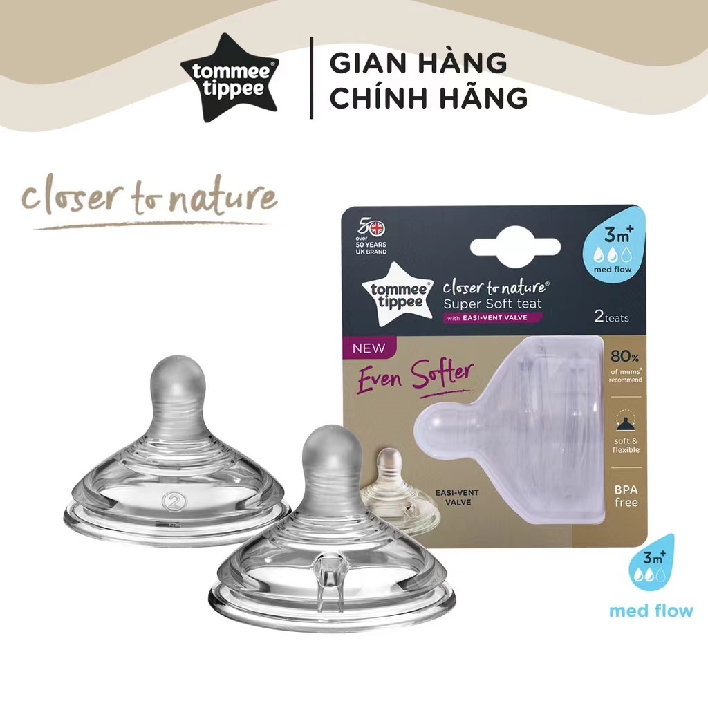 Tommee Tippee Closer to Nature จุกนม Super Soft, Slow-Flow,Fast Medium Slow Vari Flow2/PK จุกนม