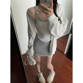 Sports casual sweet cool vest short skirt cardigan set long sleeved loose fitting shirt sun protection shirt cover up