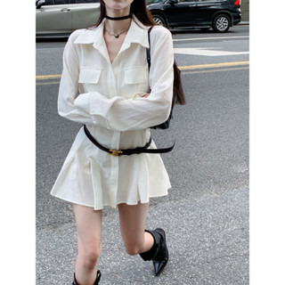 White polo shirt dress for womens summer design, delicate and slimming skirt