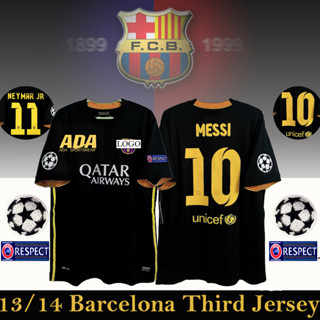 เสื้อกีฬาแขนสั้น ลายทีมชาติฟุตบอล Barcelona third ชุดเหย้า สไตล์เรโทร สําหรับผู้ชาย ไซซ์ 13-14