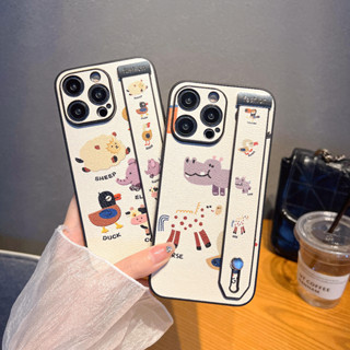 เคสโทรศัพท์มือถือ ลายการ์ตูนสัตว์น่ารัก พร้อมสายคล้องข้อมือ สําหรับ เคส iPhone 14 pro max 11 12 pro 13 pro max case