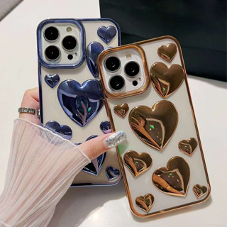 เคสโทรศัพท์มือถือแบบนิ่ม ใส กันกระแทก ลายหัวใจ สําหรับ iPhone 13 13Pro 14 14Pro Max