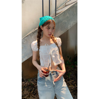 Versatile Design Bubble Sleeve Lace Strap Split Shirt Short Sleeve T-shirt Strap Shirt Top