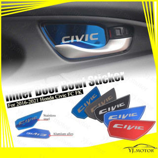 ฝาครอบมือจับประตูด้านใน แบบสติกเกอร์ โลหะผสมอลูมิเนียม สําหรับ Honda Civic FC FK 2016-2021