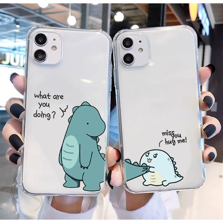 เคสโทรศัพท์คู่รัก แบบซิลิโคน เคสไอโฟนคู่ TPU ลายการ์ตูนไดโนเสาร์ ip สำหรับ Iphone 16 15 11 12 13 14 Pro Max couple case XR X XS MAX ip11 ip15 เคสโทรศัพท์คู่ ip14 ip13 casing cover
