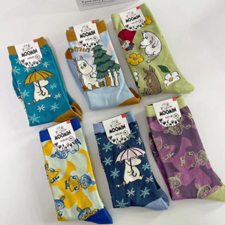 ถุงเท้า ผ้าฝ้ายแท้ พิมพ์ลายการ์ตูน Moomin Themed All-Season น่ารัก