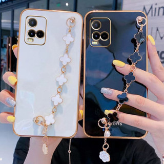 เคสโทรศัพท์มือถือ ชุบไฟฟ้า พร้อมสร้อยข้อมือ สําหรับ vivo Y21 Y33S Y21S Y21A Y21T