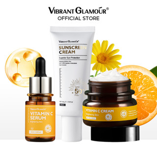 VIBRANT GLAMOUR FDA ครีมเซรั่มวิตามินซี Spf 50+ ครีมกันแดด ไวท์เทนนิ่งคอมโบ้ ลดจุดด่างดํา กระจ่างใส ป้องกันรังสียูวี กันแดด ดูแลผิว Melamsa 3 ชิ้น