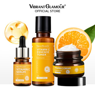 VIBRANT GLAMOUR FDA ชุดโทนเนอร์วิตามินซี ไวท์เทนนิ่ง เอสเซ้นบํารุงผิวหน้า เซรั่ม ครีมลดจุดด่างดํา กระ เมลามีซ่า ให้ความชุ่มชื้น ลดริ้วรอย ผิวตื้น 3 ชิ้น