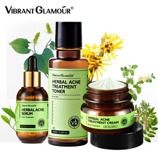 VIBRANT GLAMOUR FDA ชุดทรีตเมนต์สมุนไพร กําจัดสิวเสี้ยน เซรั่มครีม ซ่อมแซมล้ําลึก โทนเนอร์ ผิวบอบบาง 3 ชิ้น