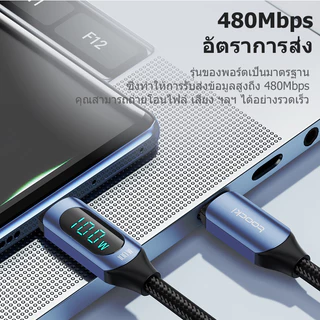 Toocki 100W 5A สายชาร์จเร็ว Type C to Type C สายดาต้า PD 4.0 จอแสดงผลดิจิตอล Cable