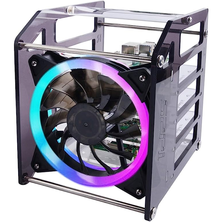 เคสพัดลมระบายความร้อน RGB LED 5V 120 มม. วางซ้อนกันได้ สําหรับ Raspberry Pi Cluster 52Pi