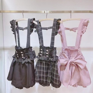 ชุดเดรสกระโปรง สายเดี่ยว แต่งลูกไม้ ประดับโบว์ สีดํา สไตล์ญี่ปุ่น สําหรับสตรี