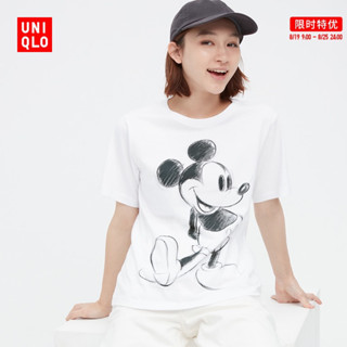 Uniqlo UT เสื้อยืดแขนสั้น พิมพ์ลาย Disney Mickey Mouse สําหรับผู้หญิง 449402