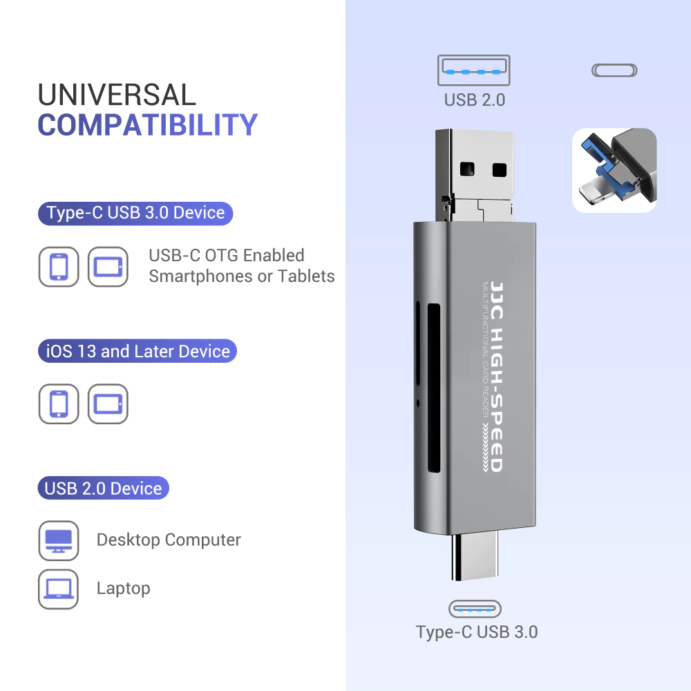 JJC Card Reader เครื่องอ่านการ์ดสมาร์ทโฟน Apple Lightning Android Type-C USB สําหรับการ์ดหน่วยความจํา SD SDHC SDXC MicroSD MicroSDHC MicroSDXC TF สำหรับ Apple 17 16 15 14 13 12 Pro Max Plus Mini thumbnail 4