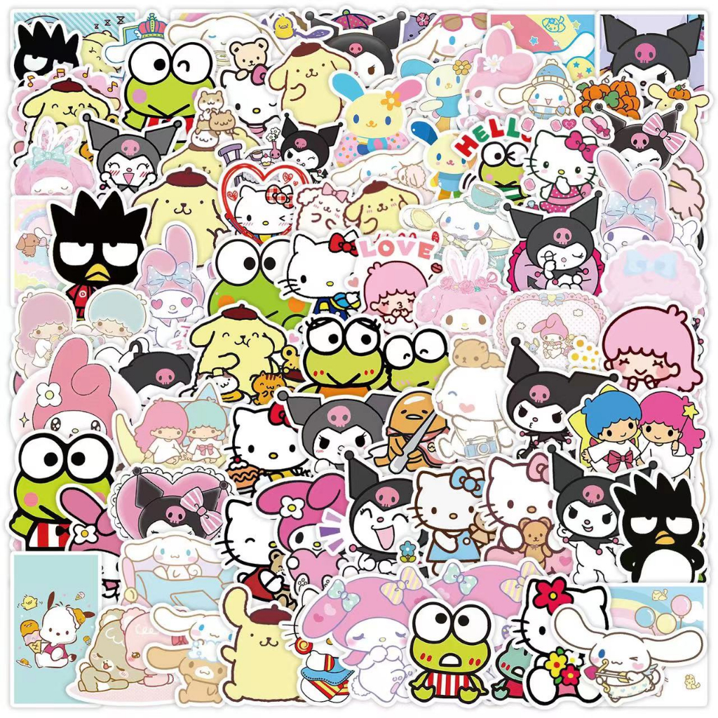 SANRIO 【100 ชิ้น】สติกเกอร์ ลายการ์ตูน Hello Kitty Melody Twin Stars Cinnamoroll Kuromi สําหรับติดตกแต่งตู้เย็น แล็ปท็อป โทรศัพท์ สเก็ตบอร์ด กระเป๋าเดินทาง
