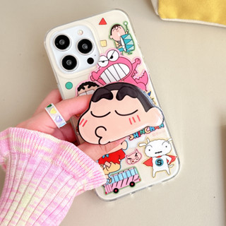 เคสโทรศัพท์มือถือ ลายการ์ตูนชินจังน่ารัก พร้อมขาตั้ง สําหรับ iPhone 14 13 12 11 Pro Max