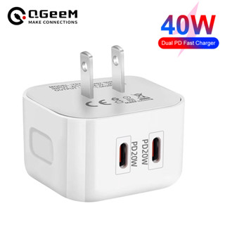 Qgeem 40W Dual PD4.0 3.0 ที่ชาร์จ Type-C พอร์ตคู่ พินพับได้ ปลั๊กชาร์จด่วน สําหรับ Apple Android โน้ตบุ๊ก ชาร์จเร็ว