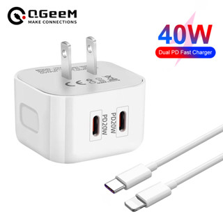 Qgeem 40W Dual PD4.0 3.0 ที่ชาร์จ TYPE-C พอร์ตคู่ พินพับได้ ปลั๊กชาร์จด่วน สําหรับ Apple Android โน้ตบุ๊ก ชาร์จเร็ว