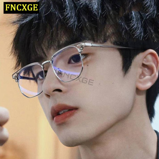 Fncxge แว่นตา ป้องกันแสงสีฟ้า ทรงสี่เหลี่ยม สไตล์เรโทร แฟชั่นสําหรับผู้ชาย และผู้หญิง และนักเรียน