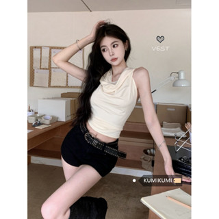 Kumikumi เสื้อครอปท็อป แขนกุด ผูกเชือกด้านหลัง ออกแบบดี สําหรับผู้หญิง