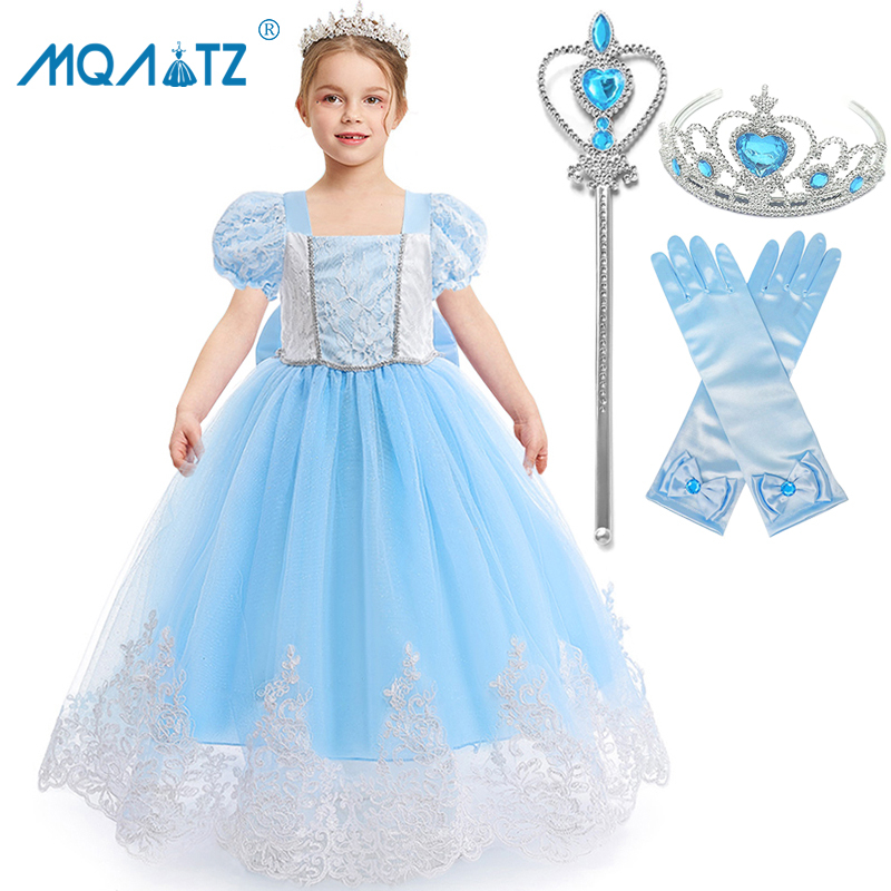 Mqatz ชุดเดรสคอสเพลย์เจ้าหญิง สีฟ้า สําหรับเด็กผู้หญิง ASMR052