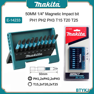 Makita ชุดดอกสว่านแม่เหล็ก E-14233 50 มม. 1/4 นิ้ว PH1 PH2 PH3 T15 T20 T25 10 ชิ้น