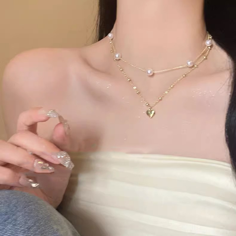 สร้อยคอ สองชั้น ประดับไข่มุก สไตล์เกาหลี สวยหรู เหมาะกับของขวัญวันเกิด สําหรับนักเรียนหญิง
