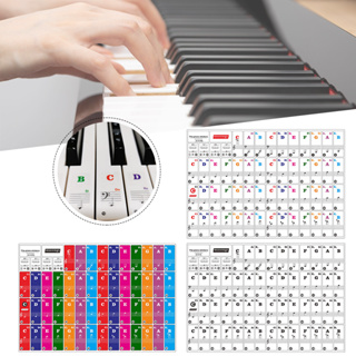 37/61/88 คีย์ ใหม่ ที่มีสีสัน โปร่งใส เปียโน คีย์บอร์ด สติกเกอร์ โน้ต สัญลักษณ์ สติกเกอร์