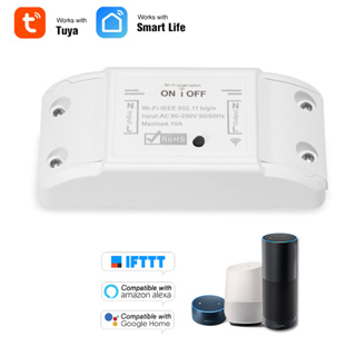 Tuya สวิตช์อัจฉริยะ WiFi ไร้สาย 10A 2200W ควบคุมผ่านแอป ตั้งเวลาอัตโนมัติ ควบคุมด้วยเสียง สําหรับ Amazon Alexa Google Home El