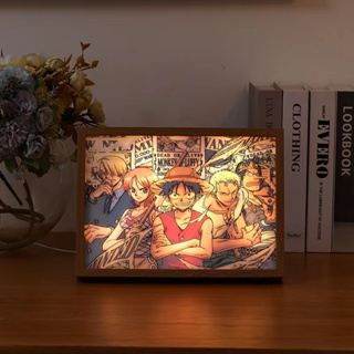 โคมไฟ Led รูปการ์ตูนอนิเมะ One Piece สามสี หรี่แสงได้ เสียบ USB สําหรับแขวนตกแต่งผนัง