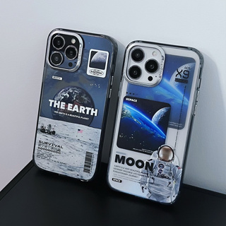 ใหม่ เคสโทรศัพท์มือถือ ชุบเงิน กันกระแทก ลายดวงจันทร์ และโลก สําหรับ iPhone 14promax 14 13 13promax 12promax 11