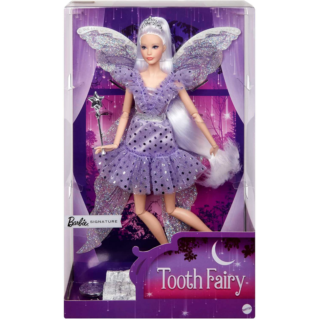 Barbie Signature Collectible Tooth Fairy Doll with Shimmery Fairy Wings, Wand & Tiara HBY16 ตุ๊กตาบาร์บี้ ปีกนางฟ้า ประดับชิมเมอร์รี่ และมงกุฏ HBY16