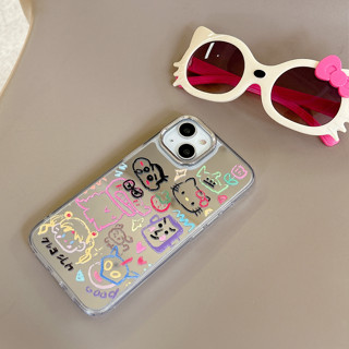 เคสโทรศัพท์มือถือ ลายการ์ตูนชินจัง กราฟฟิตี้ คิตตี้ พร้อมกระจก สําหรับ iPhone 14 13 12 11 Pro Max