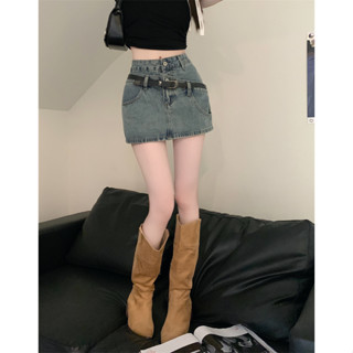 Spicy Girl Denim Wrapped Hip Short Skirt with Retro American Design High Waist Slim A-line Half length Skirt