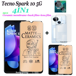 4 in 1 Tecno Spark 10 5G ฟิล์มเซรามิก Tecno Spark 10C 10 Pro 2 ชิ้น ฟิล์มกระจกนิรภัยเซรามิก + ฟิล์มเลนส์ 1 ชิ้น + ฟิล์มด้านหลัง 1 ชิ้น