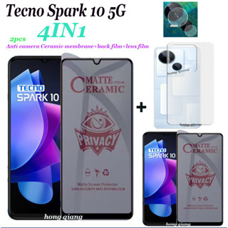 (4in1) ฟิล์มกระจกนิรภัยกันรอยหน้าจอ คาร์บอนไฟเบอร์ กันแอบมอง สําหรับ Tecno Spark 10 5G Tecno Spark10C 2 ชิ้น