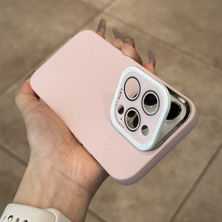 【Silicone soft case/Bracket/lens film/Pink】เคส compatible for iPhone 12 13 14 pro max case