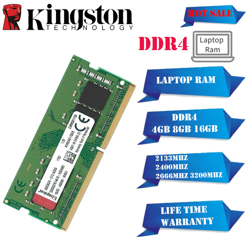 Kingston หน่วยความจําแล็ปท็อป DDR4 RAM 4GB 8GB 16GB 2400 2133 2666 3200Mhz PC4-2400T SODIMM