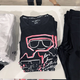 เสื้อยืดแขนสั้นลําลอง ลายการ์ตูน Karl Lagerf แบบเรียบง่าย สวมใส่สบาย สําหรับผู้หญิง เบอร์ 40