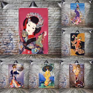 ธงแบนเนอร์โพลีเอสเตอร์ Diva Ukiyoe 4 มุม 3 ฟุต X 5 ฟุต 90 ซม. X 150 ซม. สไตล์ญี่ปุ่น สําหรับแขวนตกแต่งบ้าน