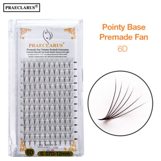 PRAECLARUS Premade Volume Fan 6D Eyelash Extension Sharp Narrow Stem Premade Fans Lashes Premium Materials Handmade Thickness 0.07mm Thin 6D Pointy Base Russian Fans Ready Volume