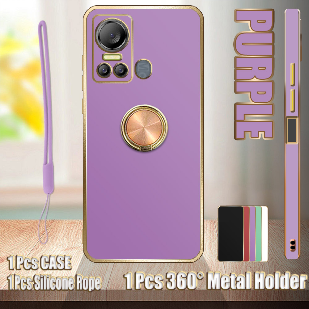 สําหรับ Itel Vision 5/S18 S663LC/S663L ขอบตรงเคสไฟฟ้า 360°ที่วางโลหะและเชือกซิลิโคน