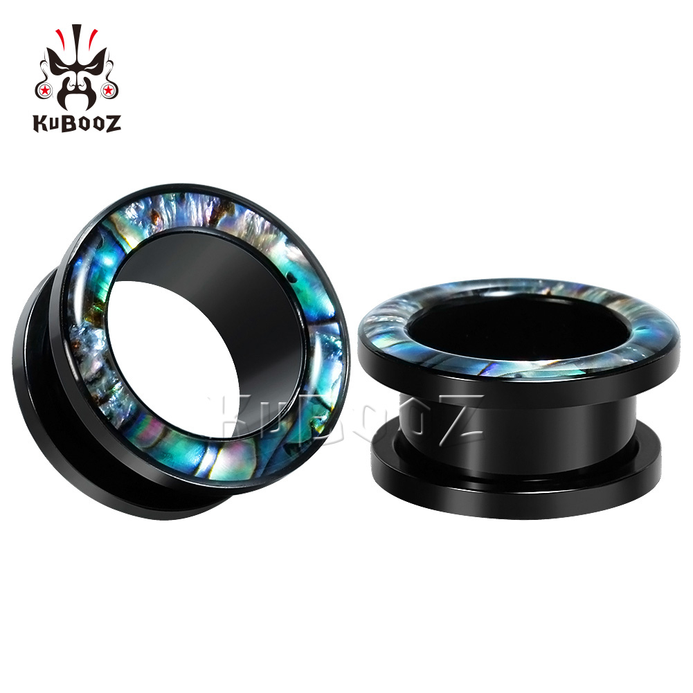 Kubooz 2 ชิ้น เปลือกหอย ปลั๊กอุโมงค์ สเตนเลส กลวง เกจ สกรู ขยาย ยืด เจาะ ร่างกาย เครื่องประดับต่างหู