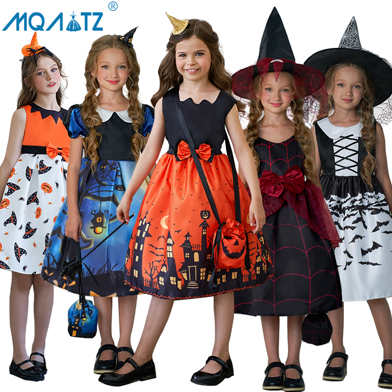 Mqatz ชุดเดรสคอสเพลย์ฟักทองผี แฟนตาซี พร้อมกระเป๋า สําหรับเด็กผู้หญิง เหมาะกับงานปาร์ตี้ฮาโลวีน