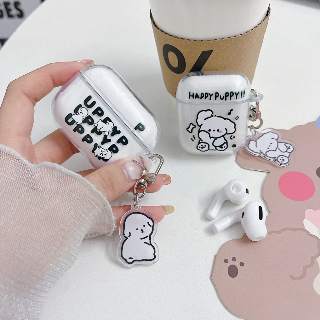 เคส airpods 4 ลูกสุนัขแสนสุขสําหรับ airpods pro gen 2 1 2 pro 3 ฝาครอบป้องกันโปร่งใสแบบนุ่ม