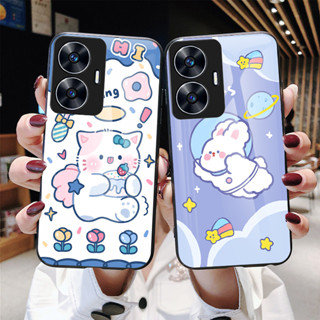 เคสโทรศัพท์มือถือกระจกนิรภัย ปิดด้านหลัง ลายการ์ตูน สําหรับ Realme C55 C53 C35 C33 C30 C31 8i 9i