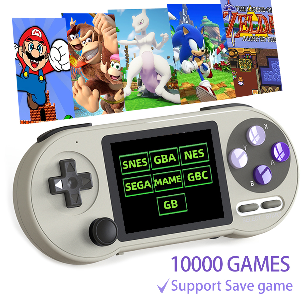 เกมคอนโซลวิดีโอเกม ขนาดเล็ก แบบพกพา 6000 เกม หน้าจอ IPS 3.0 นิ้ว รองรับผู้เล่นสองคน สําหรับ GBA Sega SNES